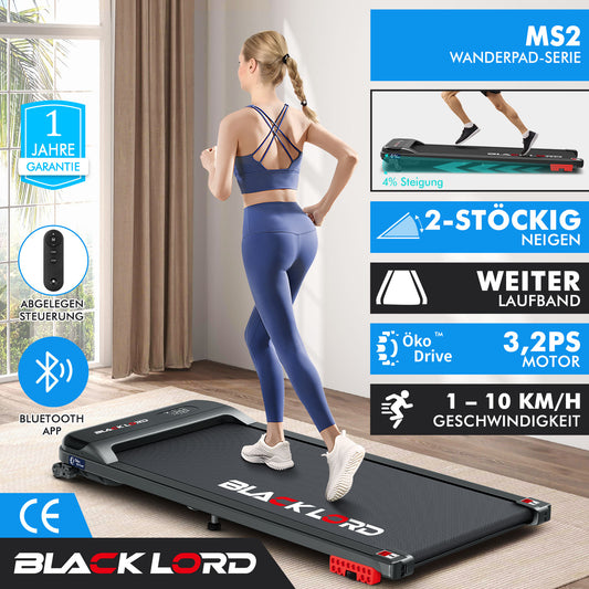 BLACK LORD Laufband Elektrisch Tretmühle  Zuhause Büro Fitnessstudio Steigung, Schwarz
