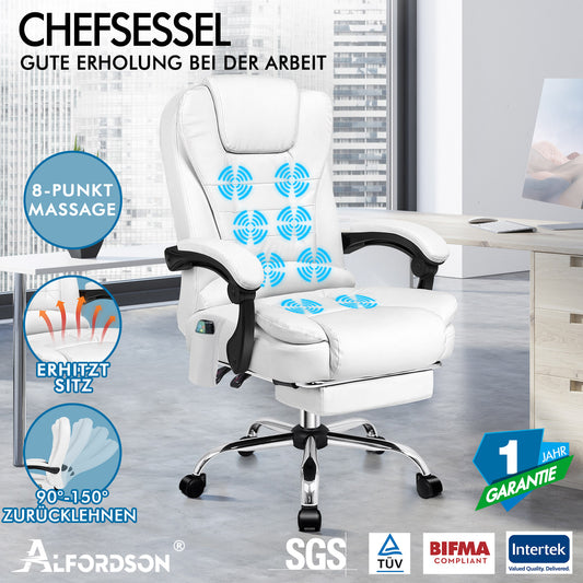 ALFORDSON Massage-Bürostuhl Beheizter Chef-Computersitz Weiß