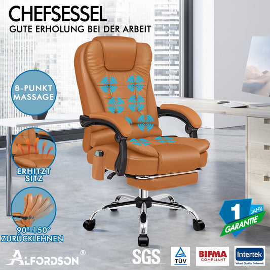 ALFORDSON Massage-Bürostuhl Beheizter Chef-Computersitz Braun