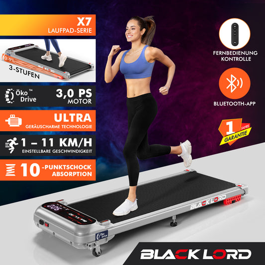 BLACK LORD Laufband Elektrisch Laufmatte  Neigung Stoßdämpfer Fitnessstudio, Silber
