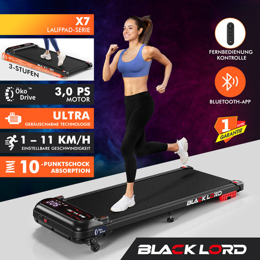 BLACK LORD Laufband Elektrisch Laufmatte  Neigung Stoßdämpfer Fitnessstudio, Schwarz