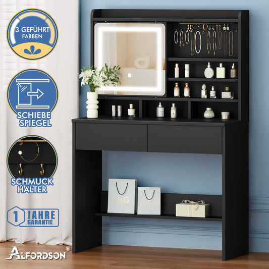 ALFORDSON Frisiertisch-Hocker-Set Schminktisch LED Schrank Schminkspiegel