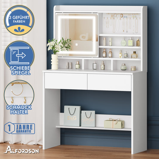 ALFORDSON Frisiertisch-Hocker-Set Schminktisch Spiegel Schrank Schminktisch Weiß