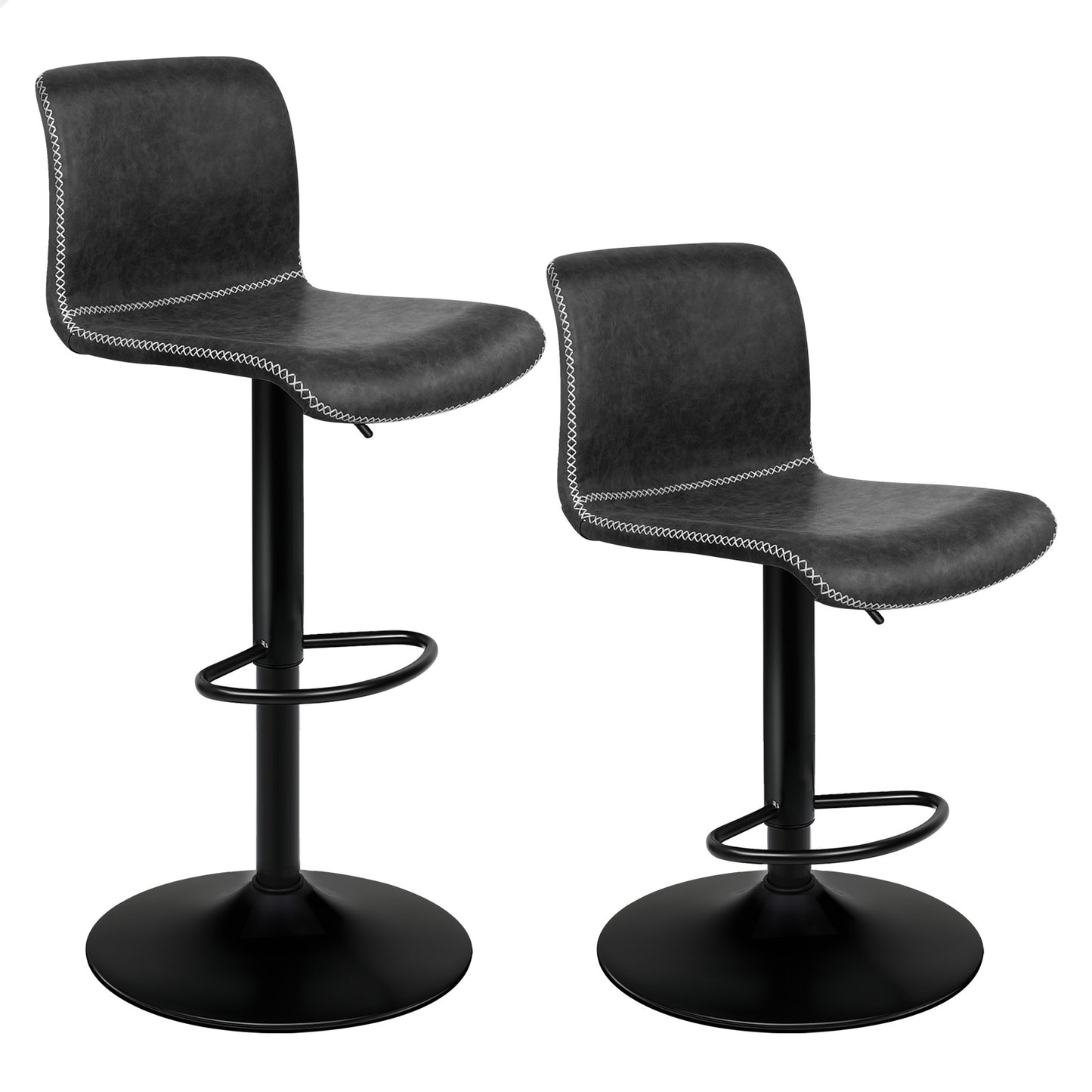 ALFORDSON 2 taburetes de bar Remy, silla de cocina con resorte de gas, silla giratoria de tela vintage, color negro