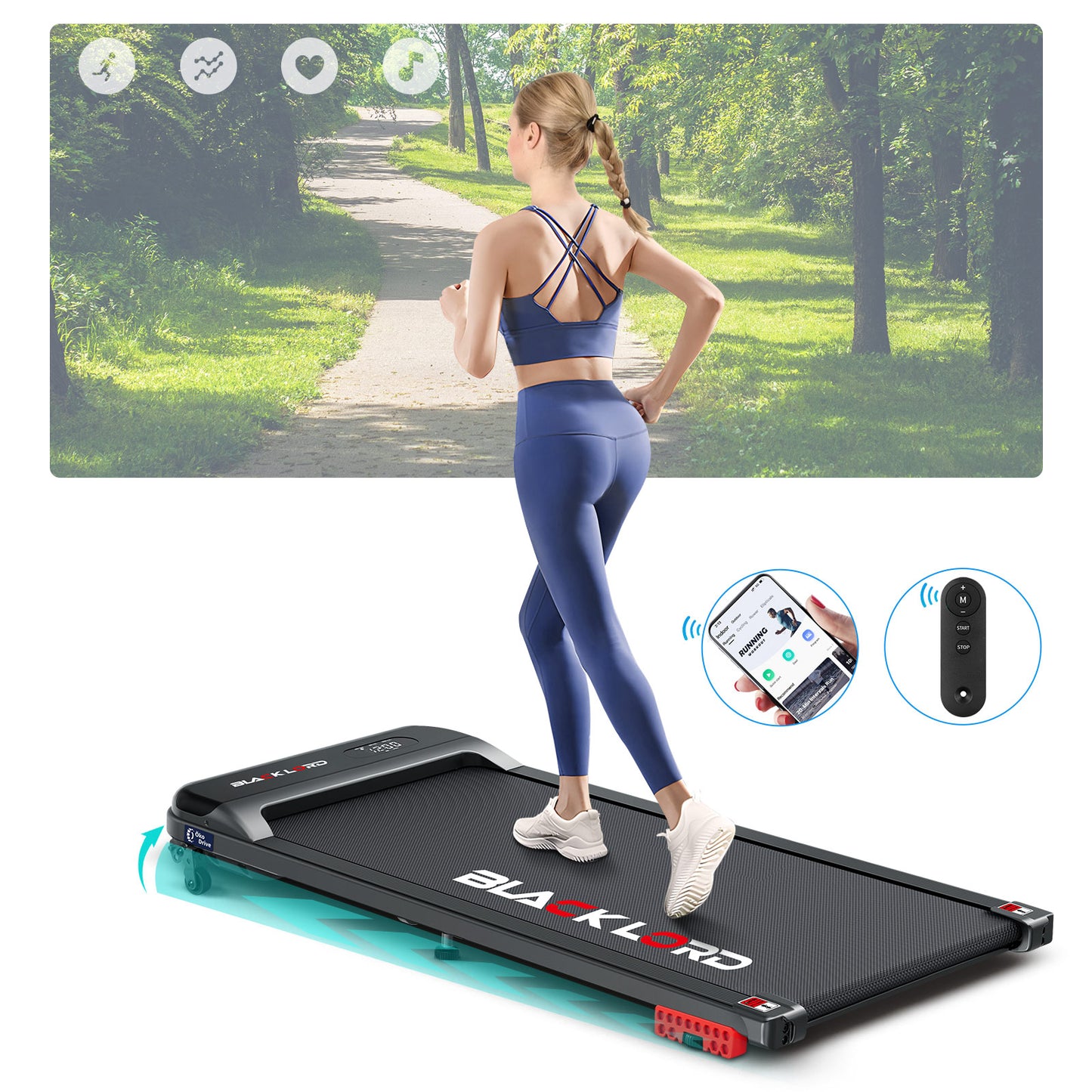 BLACK LORD Laufband Elektrisch Tretmühle  Zuhause Büro Fitnessstudio Steigung, Schwarz