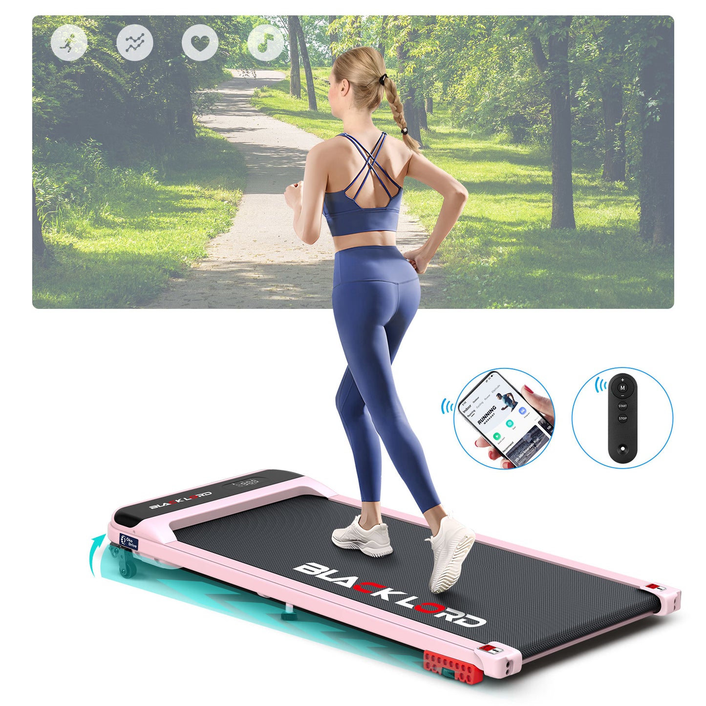 BLACK LORD Laufband Elektrisch Tretmühle  Zuhause Büro Fitnessstudio Steigung, Rosa