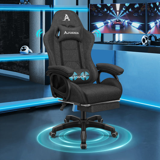 ALFORDSON Gaming-Stuhl Büro Massage Computer Stoff Rennsitz Fußstütze Grau