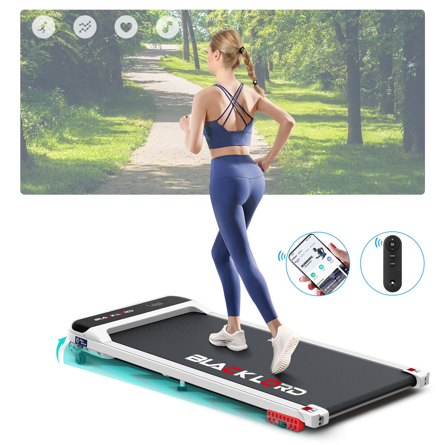 BLACK LORD Laufband Elektrisch Tretmühle  Zuhause Büro Fitnessstudio Steigung, Weiß