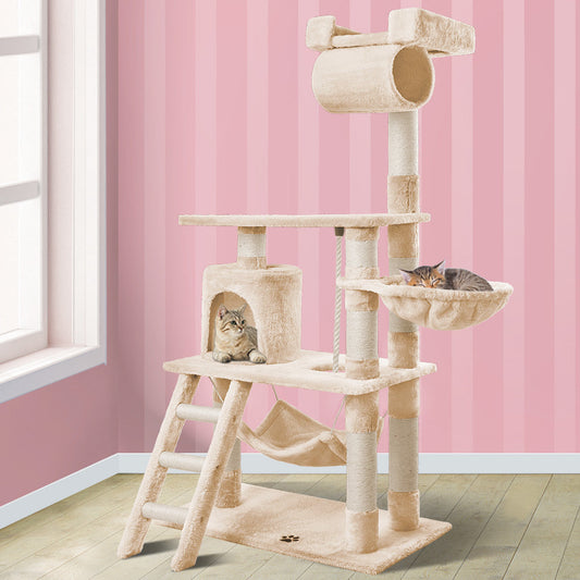 Kratzbaum mit Hängematte, Beige, 140 cm