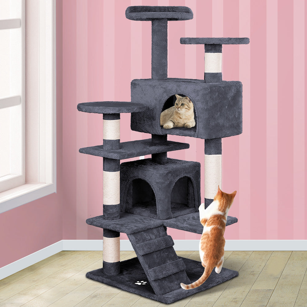 Árbol para gatos, árbol para gatos con casita, gris, 132 cm