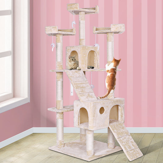 Kratzbaum mit Mäusespielzeug – Beige, 180 cm