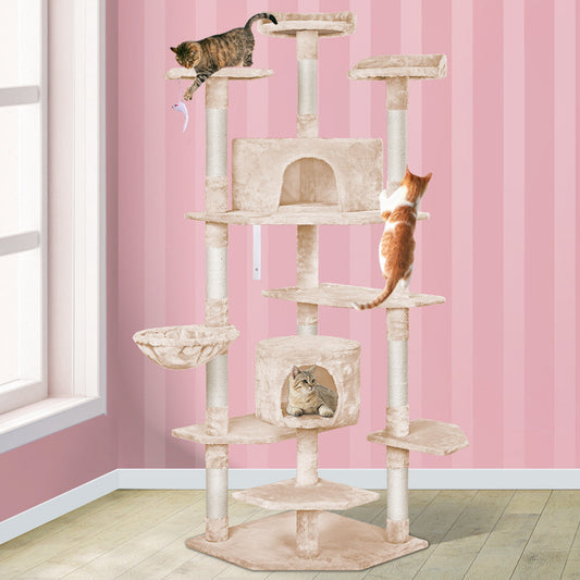 Kratzbaum mit Anti-Kipp-Set – Beige, 202 cm