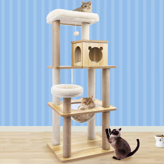 Kratzbaum, Holz, Condo-Hausbett – 143 cm
