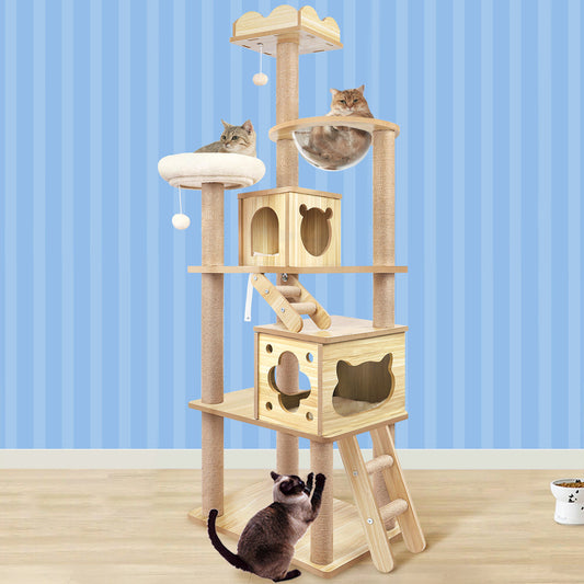 Kratzbaum, Holz, Condo-Hausbett – 190 cm
