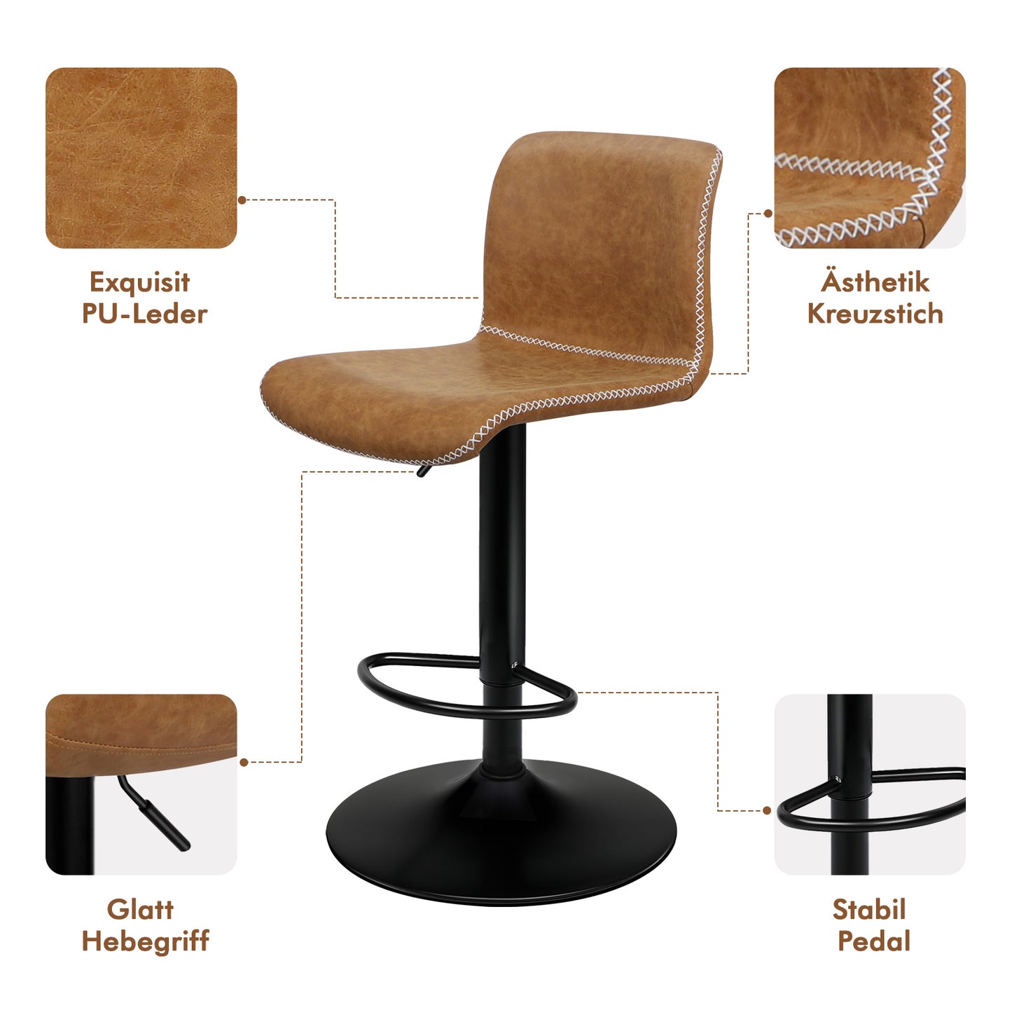 ALFORDSON 2 taburetes de bar Remy, silla de cocina con resorte de gas, silla giratoria de tela vintage, color negro