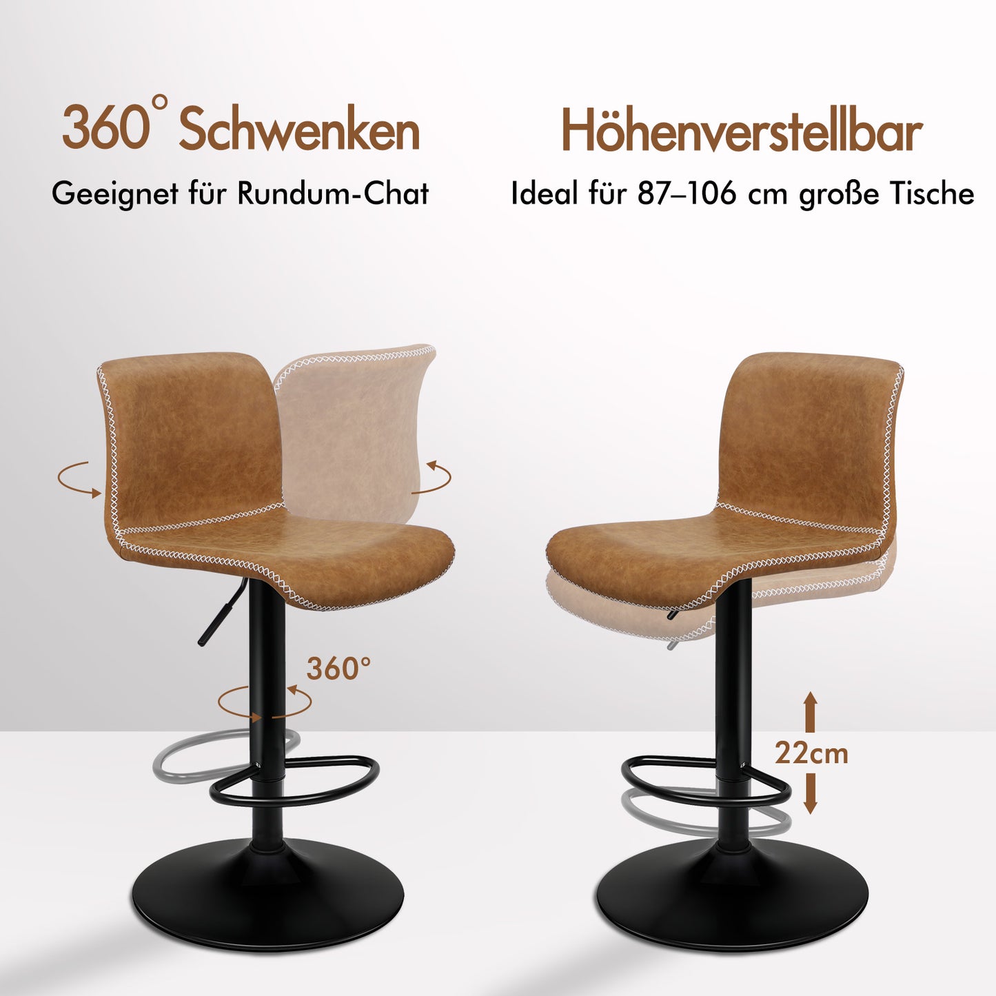 ALFORDSON 2x Barhocker Remy Küchenstuhl Gasdruckfeder Drehstuhl Vintage Leder, Braun