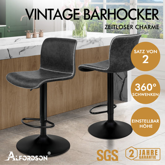 ALFORDSON 2x Barhocker Remy Küchenstuhl Gasdruckfeder Drehstuhl Vintage Leder, Dunkelgrau