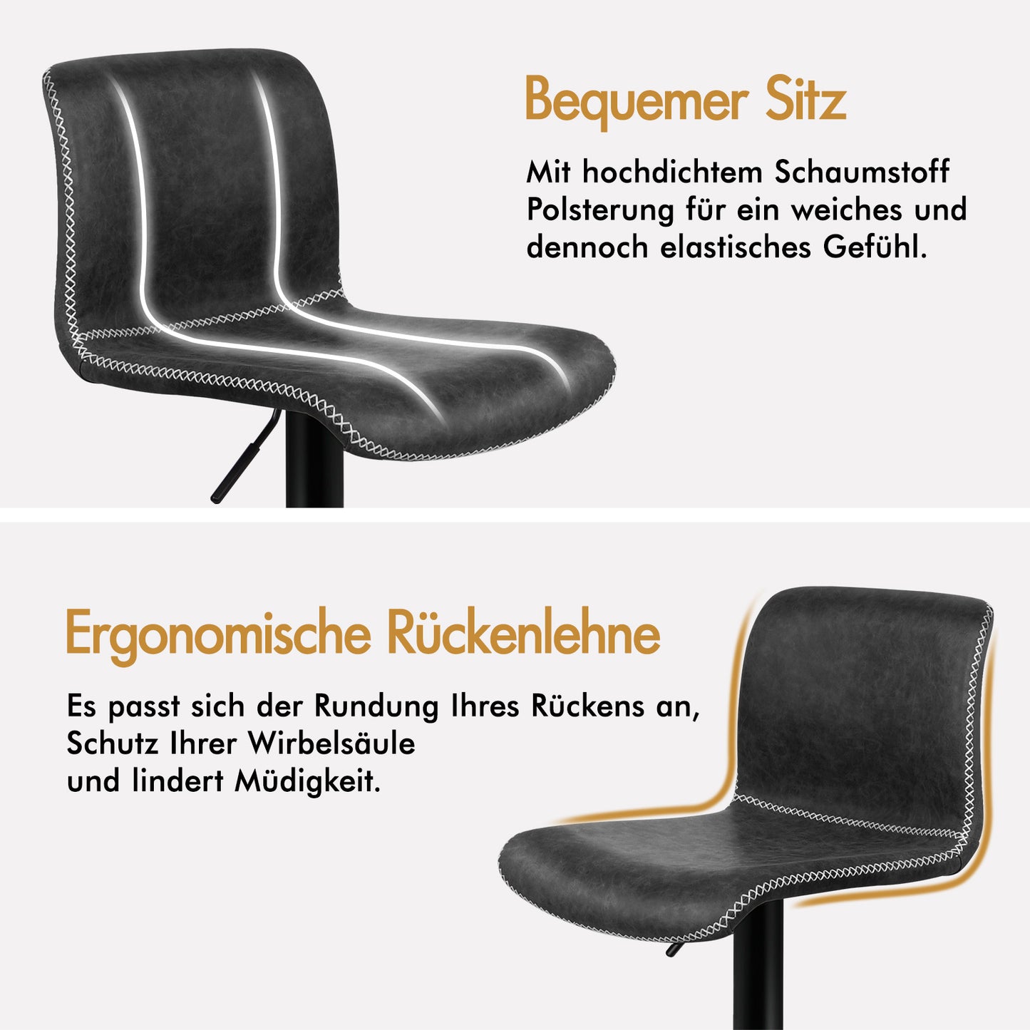 ALFORDSON 2x Barhocker Remy Küchenstuhl Gasdruckfeder Drehstuhl Vintage Leder, Dunkelgrau