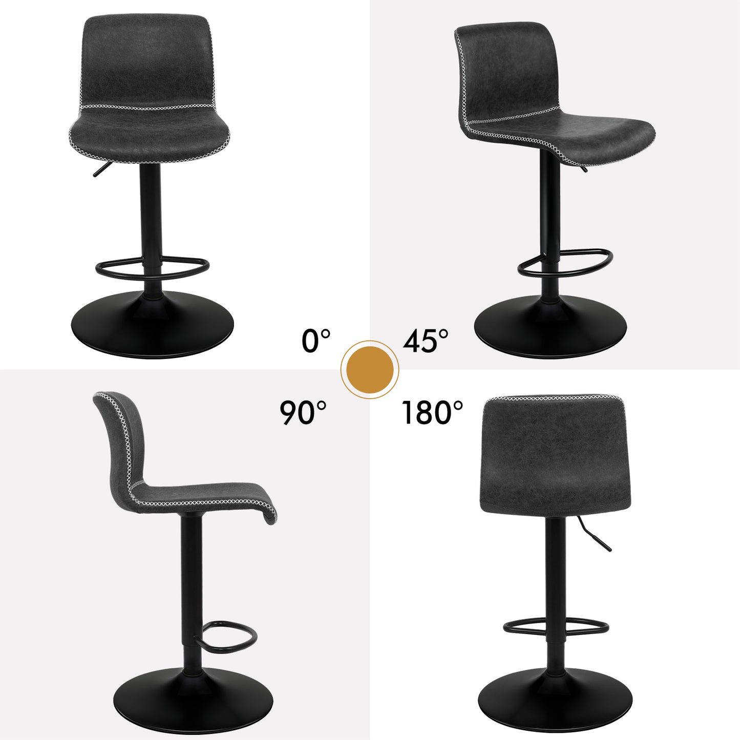 ALFORDSON 2 taburetes de bar Remy, silla de cocina con resorte de gas, silla giratoria de tela vintage, color negro