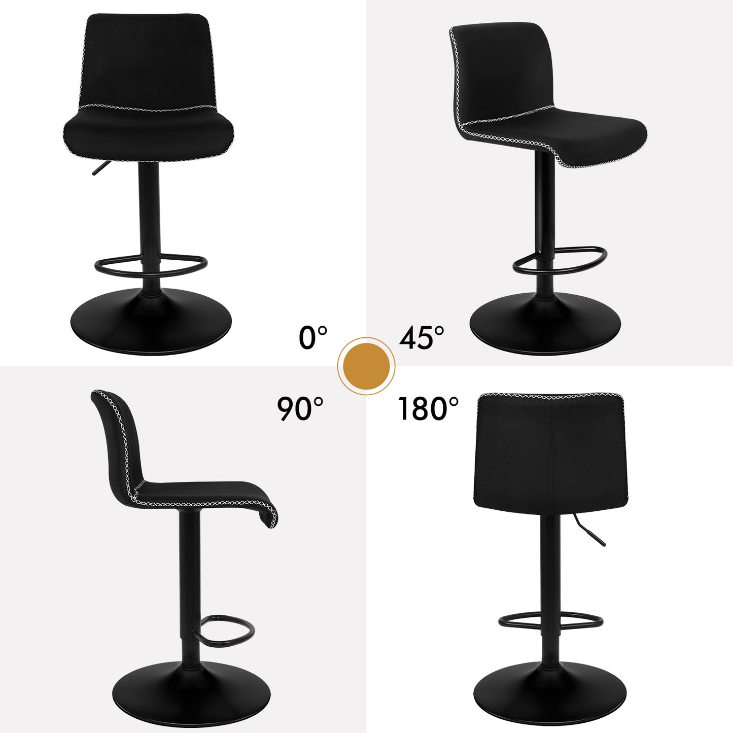 ALFORDSON 2 taburetes de bar Remy, silla de cocina con resorte de gas, silla giratoria de tela vintage, color negro