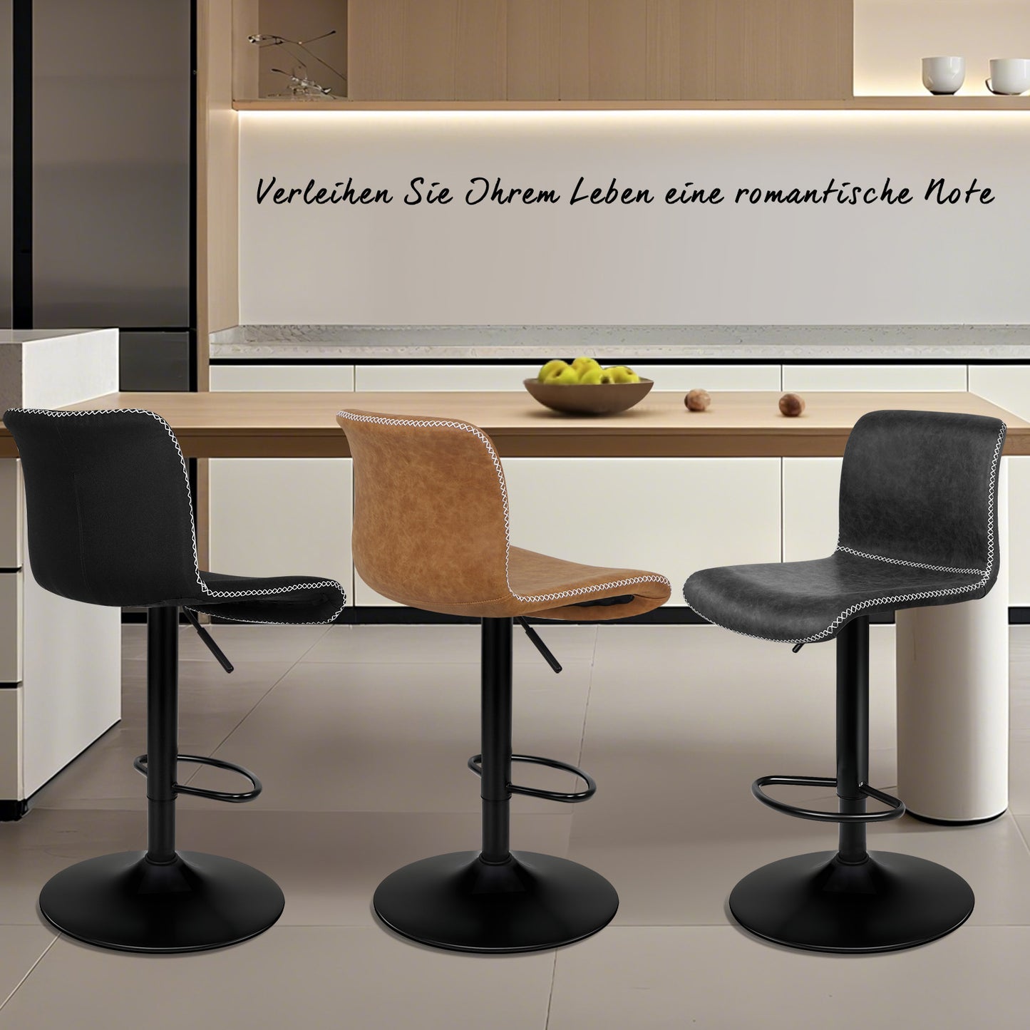 ALFORDSON 2 taburetes de bar Remy, silla de cocina con resorte de gas, silla giratoria de tela vintage, color negro