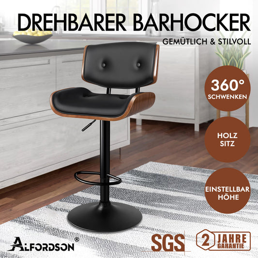 ALFORDSON 1x Barhocker Küchendrehstuhl Holz Leder Gasdruckfeder Kayla