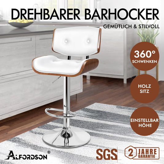 ALFORDSON 1x Barhocker Küchendrehstuhl Holzstuhl Leder Odette Weiß