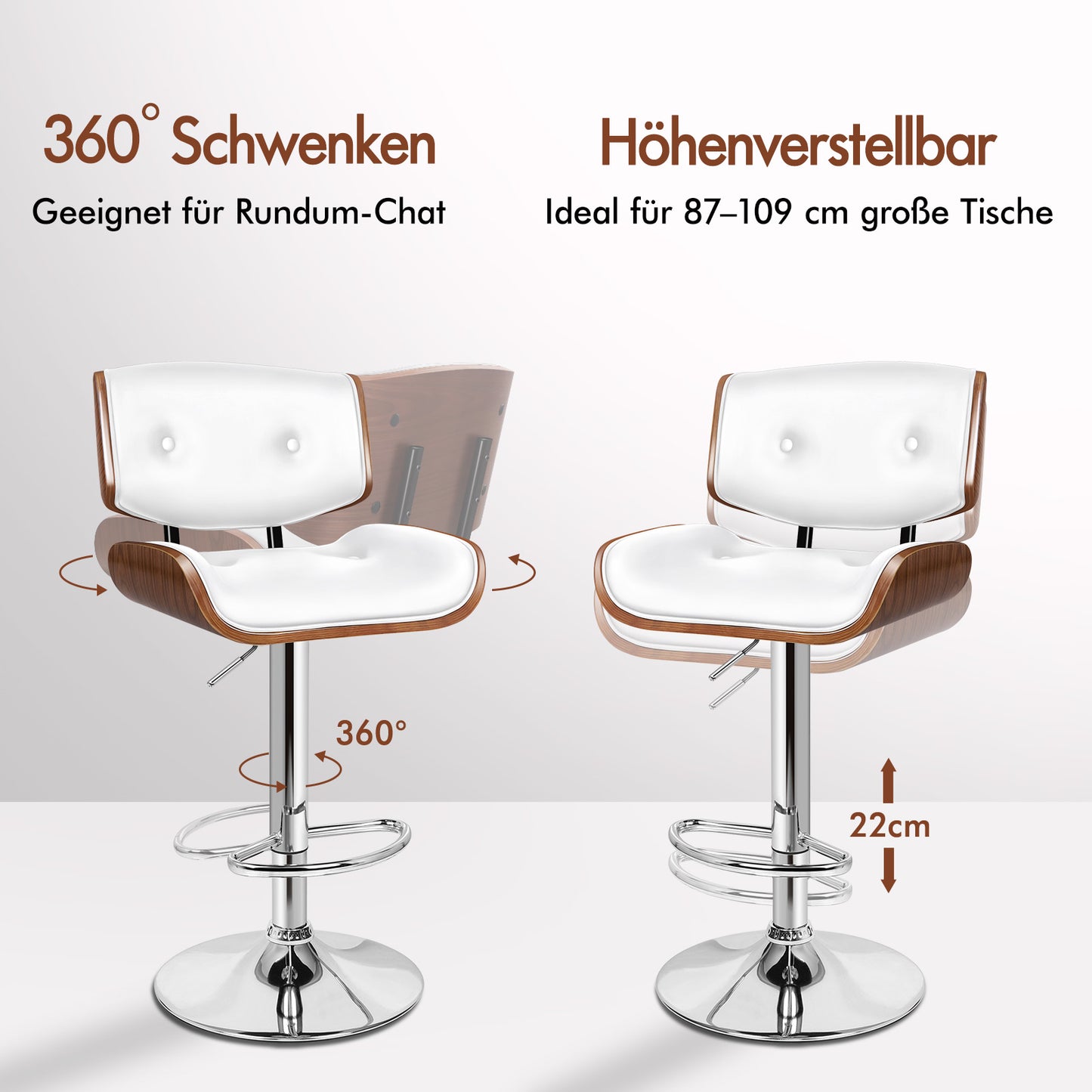 ALFORDSON 1x Barhocker Küchendrehstuhl Holzstuhl Leder Odette Weiß