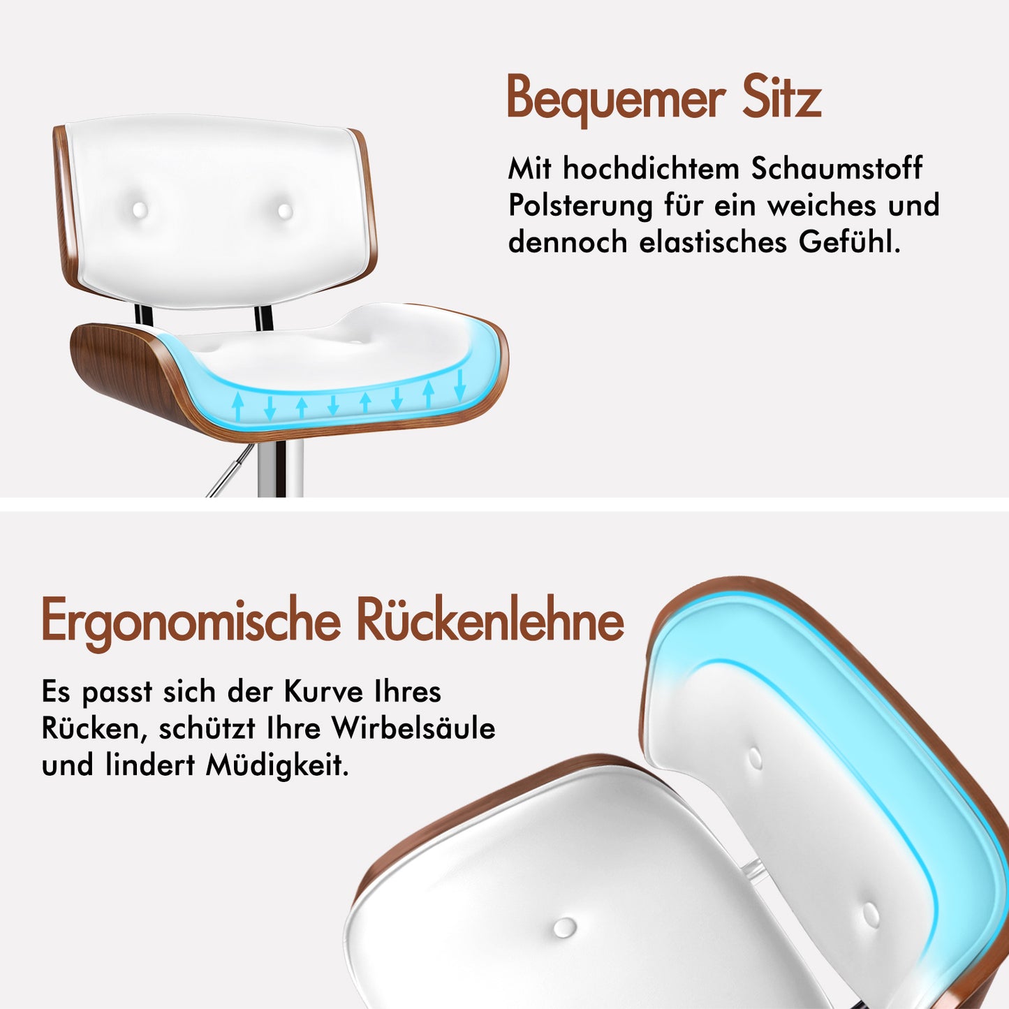 ALFORDSON 1x Barhocker Küchendrehstuhl Holzstuhl Leder Odette Weiß