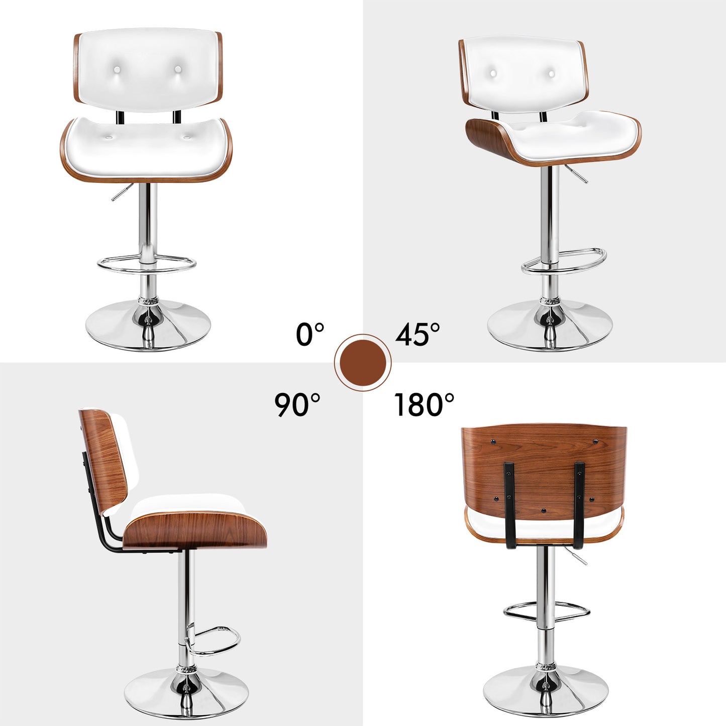 ALFORDSON 1x Barhocker Küchendrehstuhl Holzstuhl Leder Odette Weiß