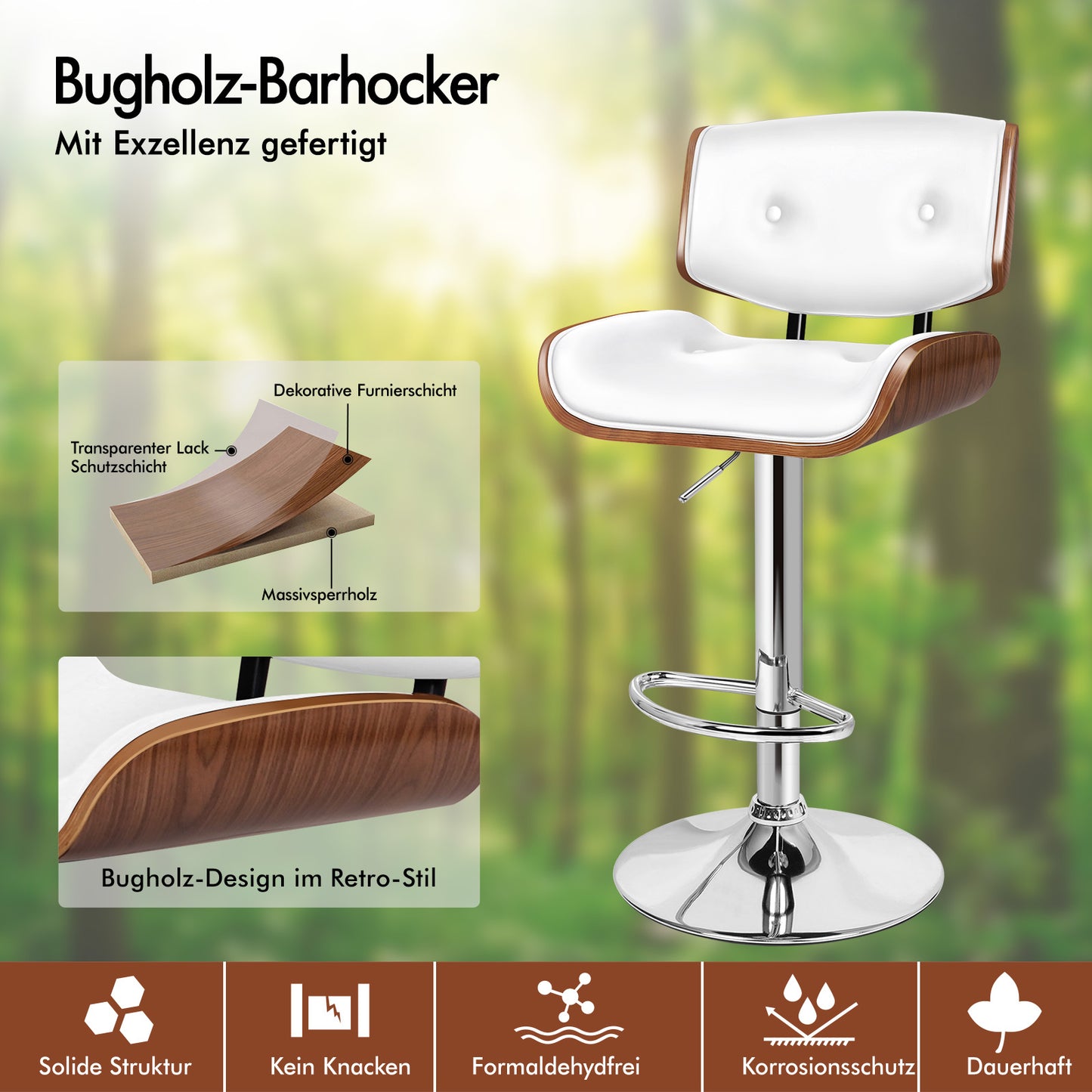 ALFORDSON 1x Barhocker Küchendrehstuhl Holzstuhl Leder Odette Weiß