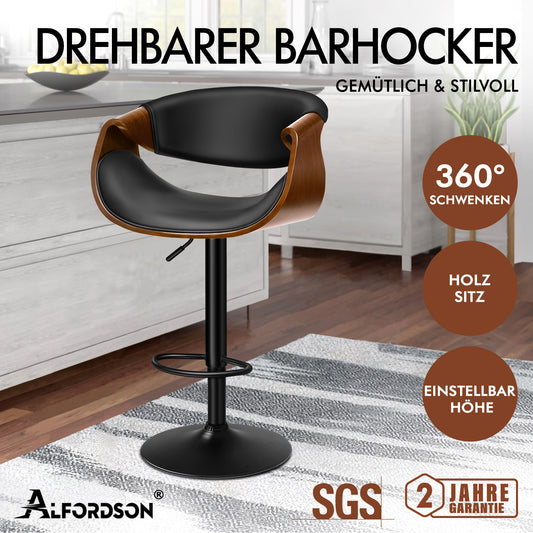 ALFORDSON 1x Barhocker Küchendrehstuhl Holz Leder Gasdruckfeder Trice