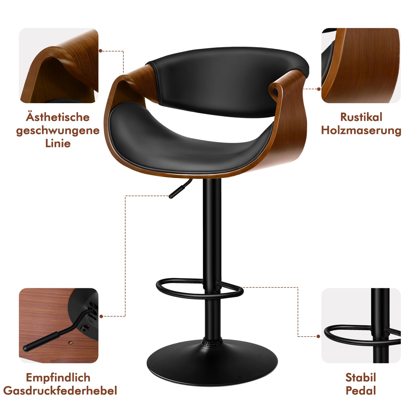 ALFORDSON 1x Barhocker Küchendrehstuhl Holz Leder Gasdruckfeder Trice