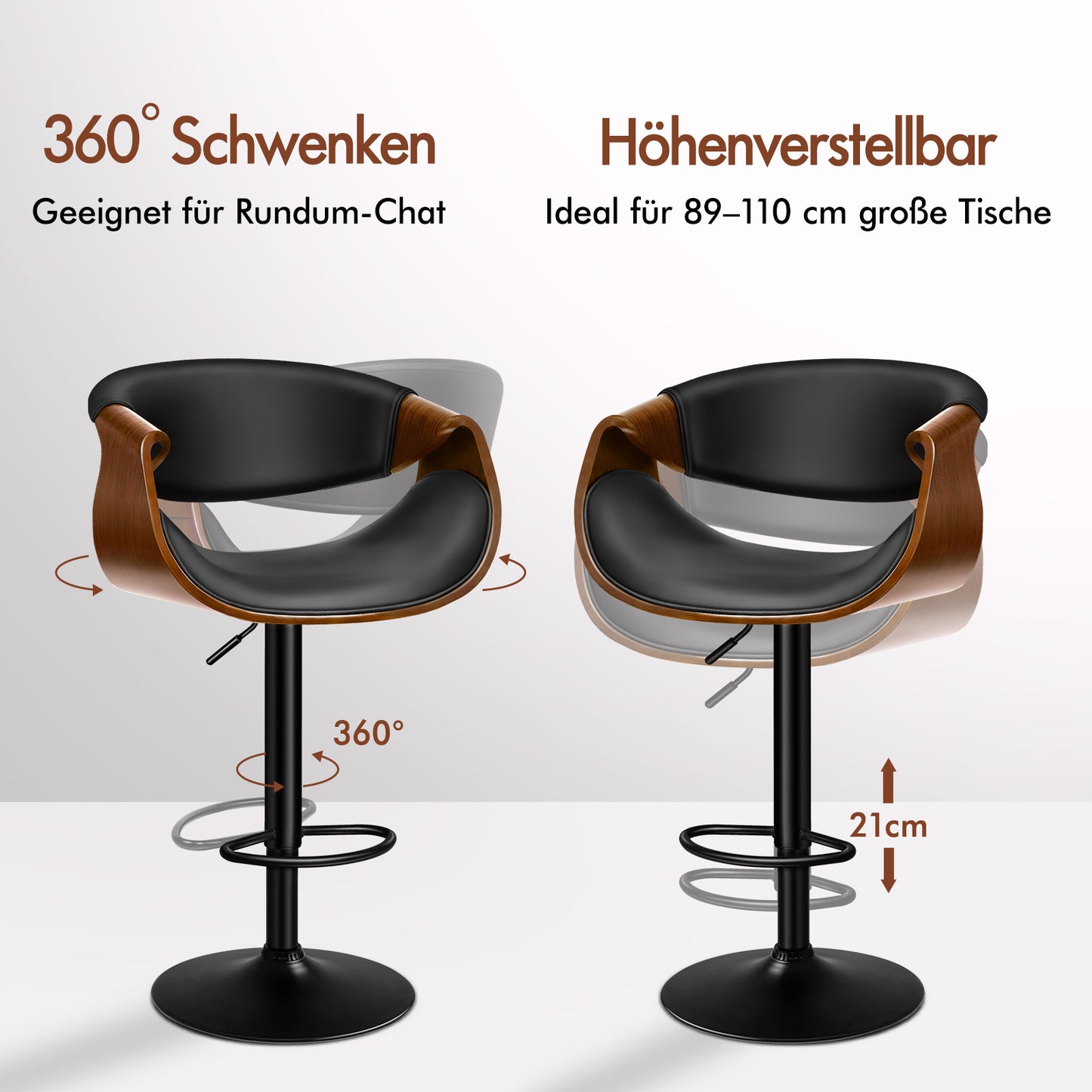 ALFORDSON 1x Barhocker Küchendrehstuhl Holz Leder Gasdruckfeder Trice