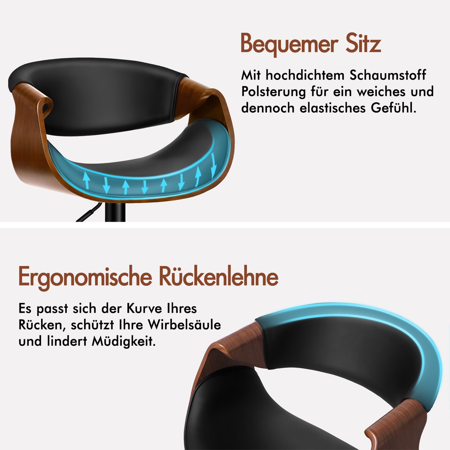 ALFORDSON 1x Barhocker Küchendrehstuhl Holz Leder Gasdruckfeder Trice