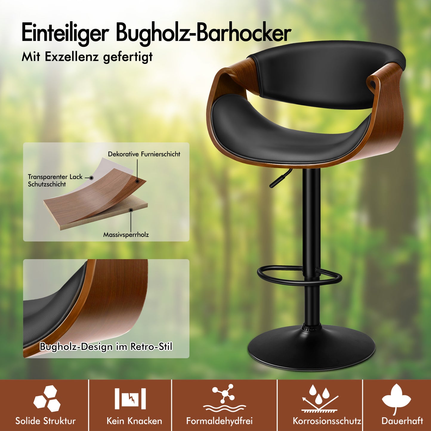 ALFORDSON 1x Barhocker Küchendrehstuhl Holz Leder Gasdruckfeder Trice