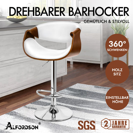 ALFORDSON 1x Barhocker Küchenstuhl Drehstuhl Holz Leder Trice Weiß