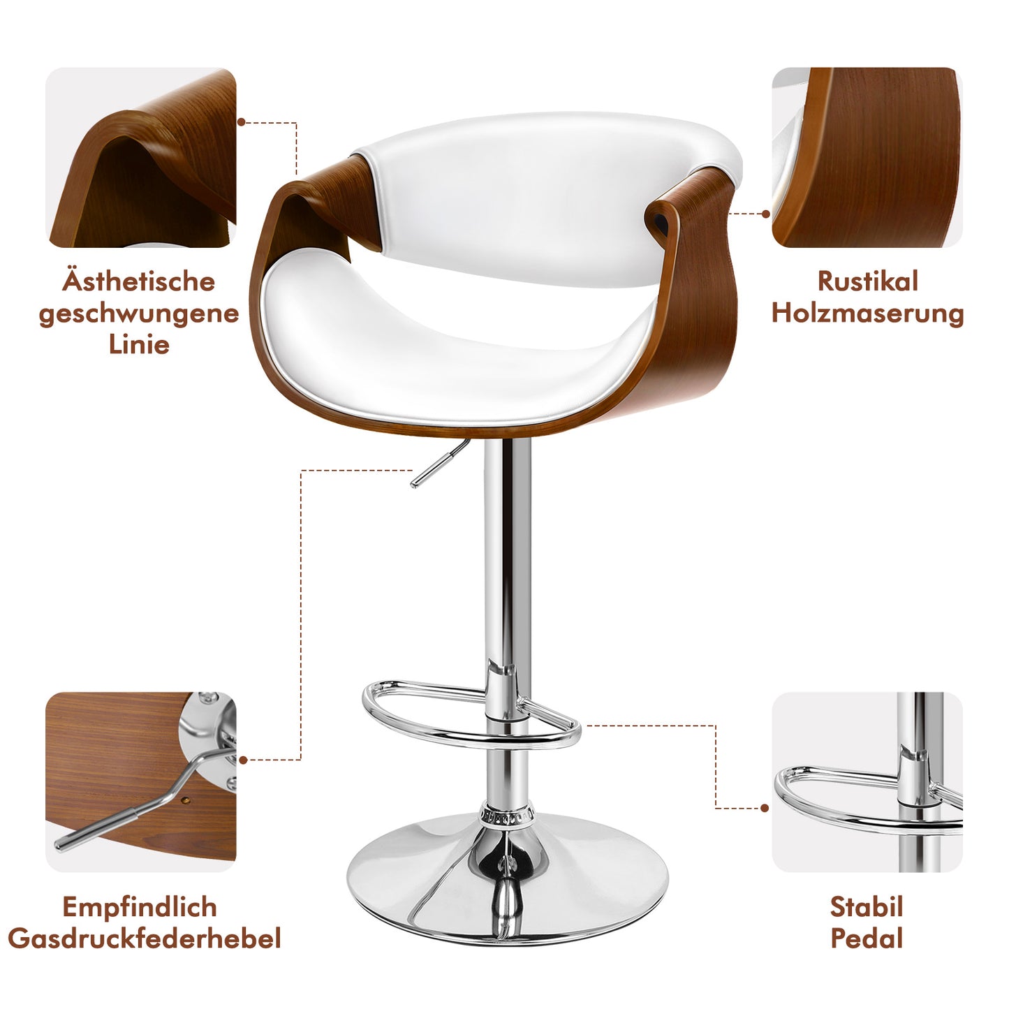 ALFORDSON 1x Barhocker Küchenstuhl Drehstuhl Holz Leder Trice Weiß