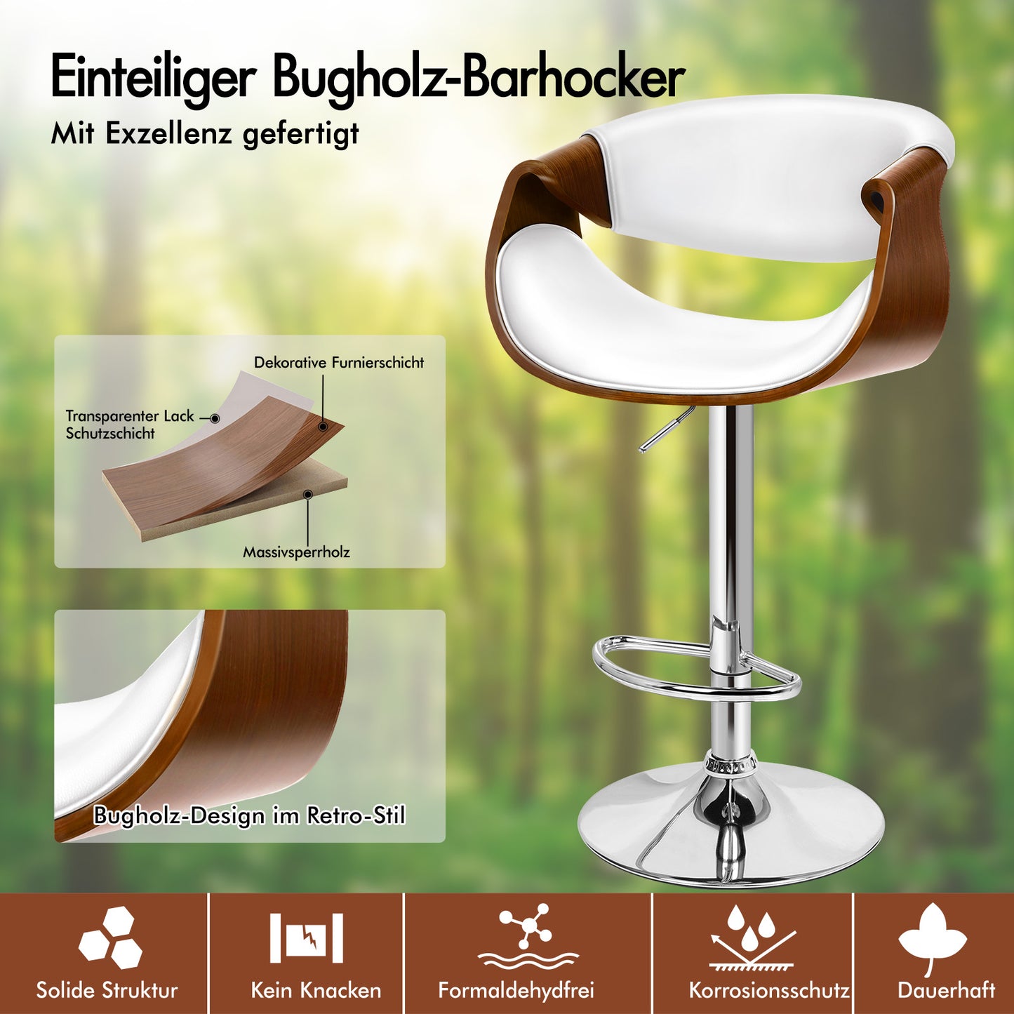 ALFORDSON 1x Barhocker Küchenstuhl Drehstuhl Holz Leder Trice Weiß