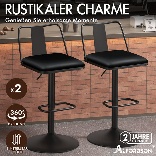 ALFORDSON 2x Barhocker Gaslift Leder Barstühle Küche Drehbar Gloria SCHWARZ