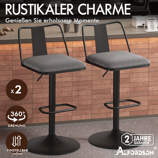 ALFORDSON 2x Barhocker Gaslift Stoff Barstühle Küche Swivel Gloria GRAU