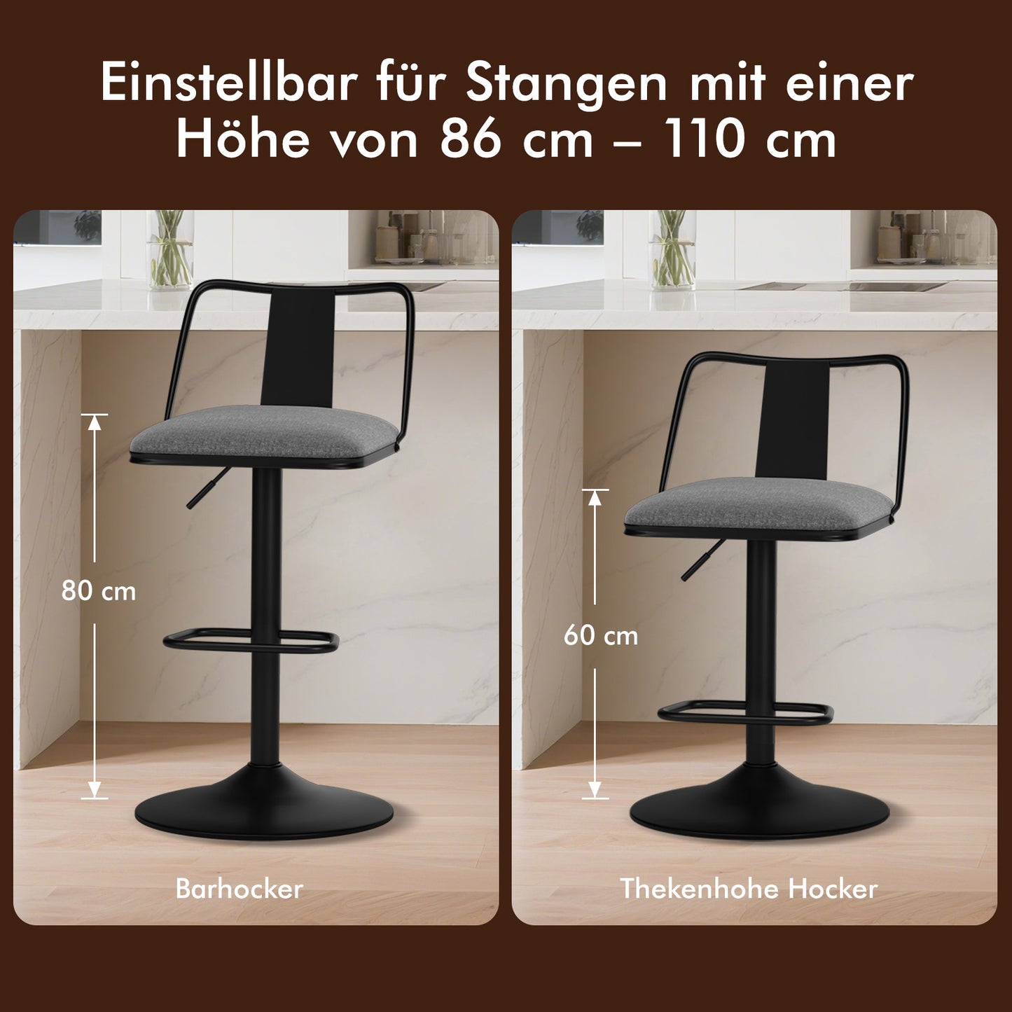 ALFORDSON 2x Barhocker Gaslift Stoff Barstühle Küche Swivel Gloria GRAU