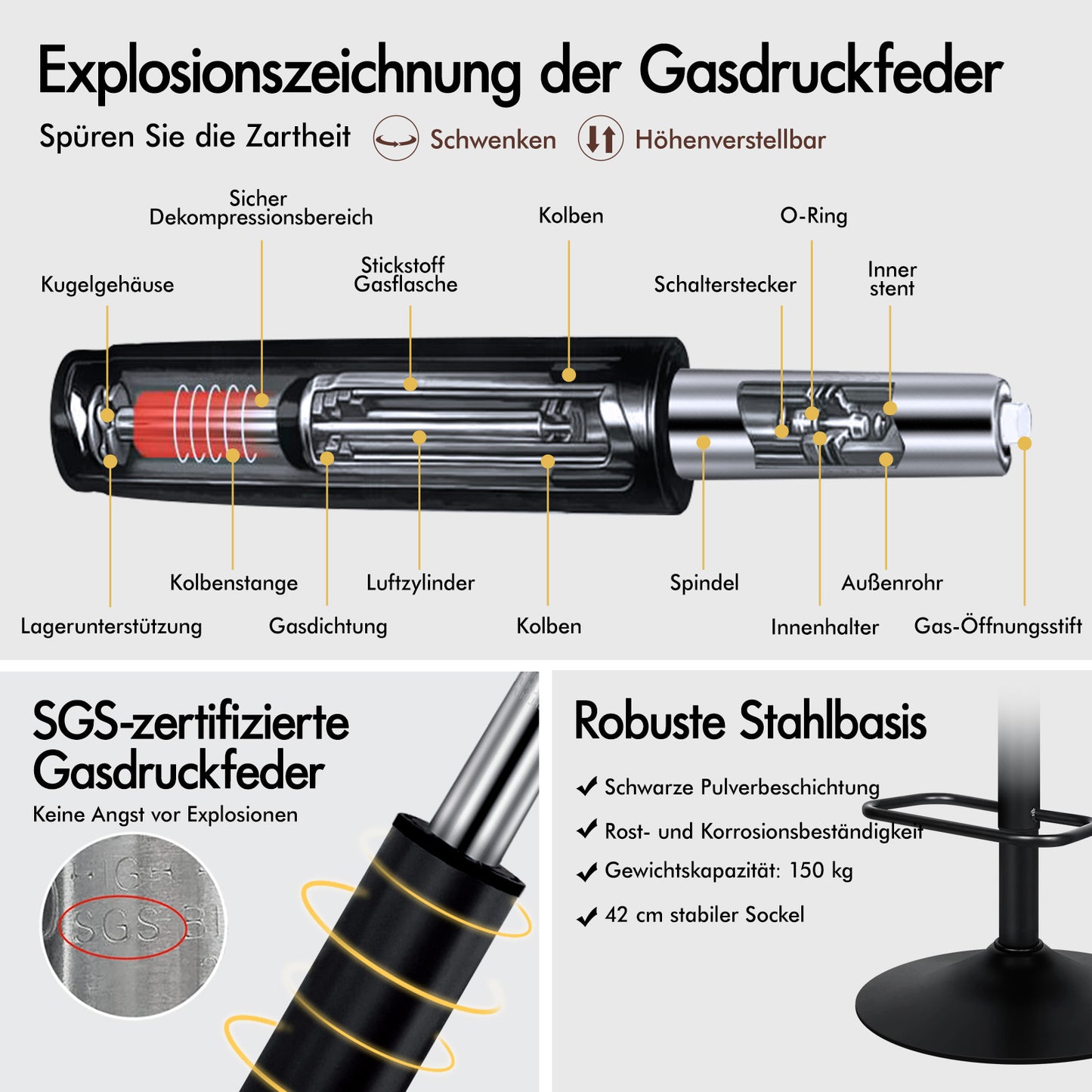 ALFORDSON Barhocker Gasdruckfeder Leder/Leinen Barstühle Küchendrehstuhl Gloria