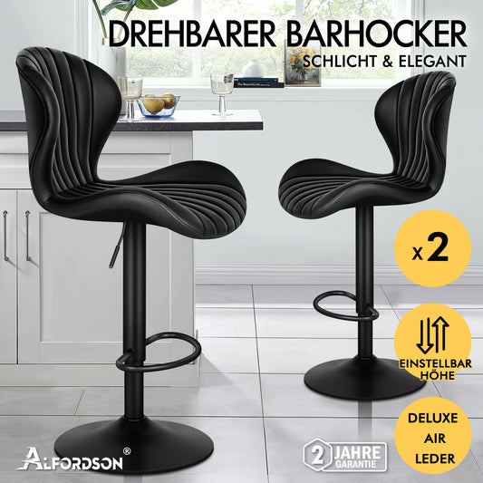 ALFORDSON 2x  Barhocker Gaslift Leder Barstühle Küche Drehbar Stella BLACK