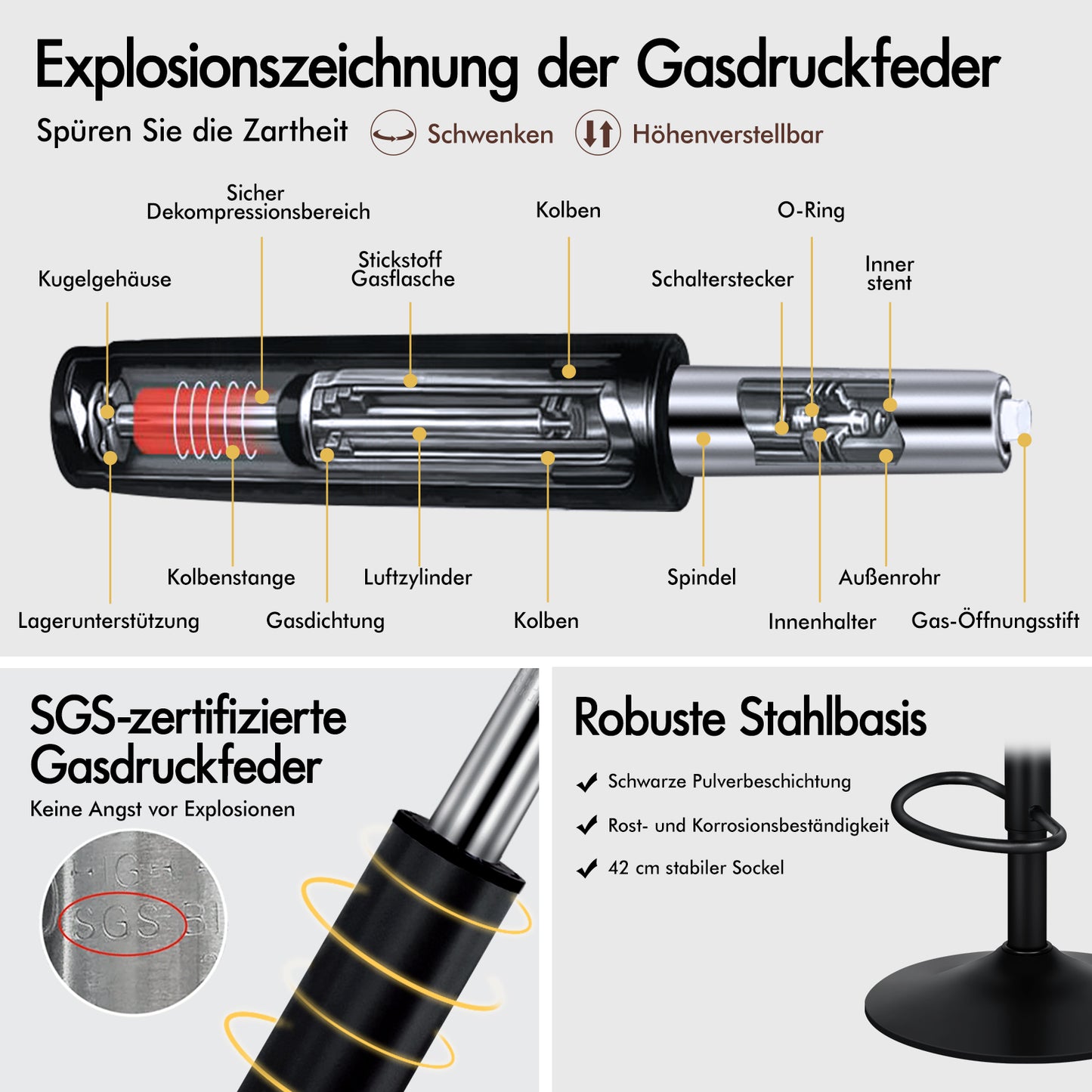 ALFORDSON 2x  Barhocker Gaslift Leder Barstühle Küche Drehbar Stella BLACK