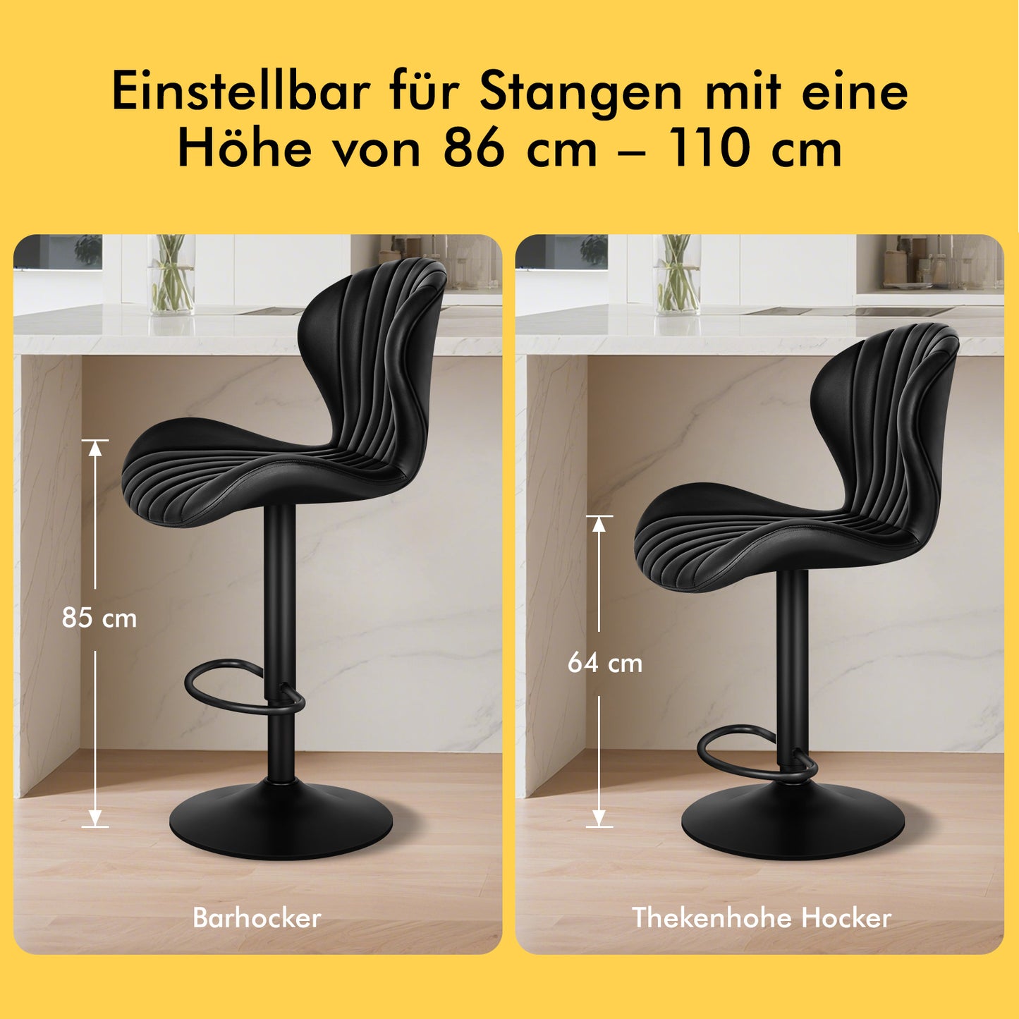 ALFORDSON 2x  Barhocker Gaslift Leder Barstühle Küche Drehbar Stella BLACK