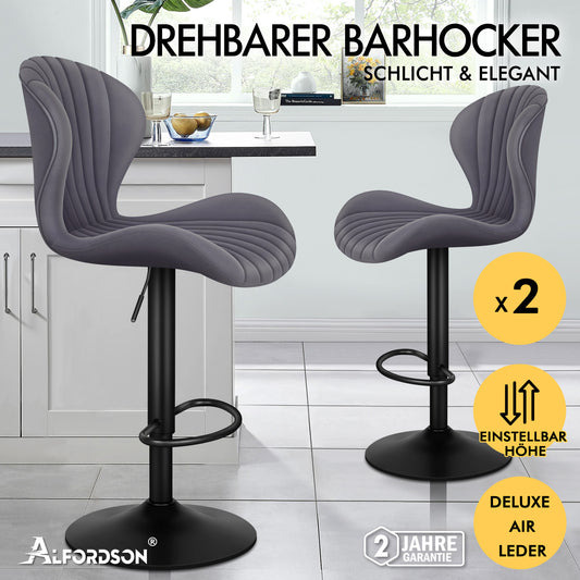 ALFORDSON 2x  Barhocker Gaslift Leder Barstühle Küche Drehbar Stella Grau