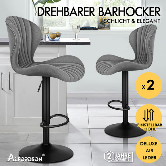 ALFORDSON 2x Barhocker Gaslift Stoff Barstühle Küche Drehbar Stella Grau