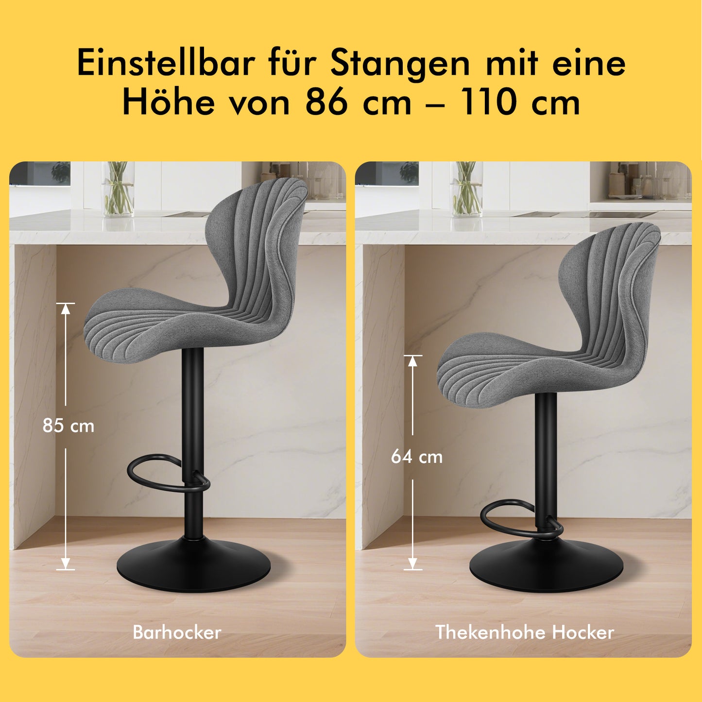 ALFORDSON 2x Barhocker Gaslift Stoff Barstühle Küche Drehbar Stella Grau