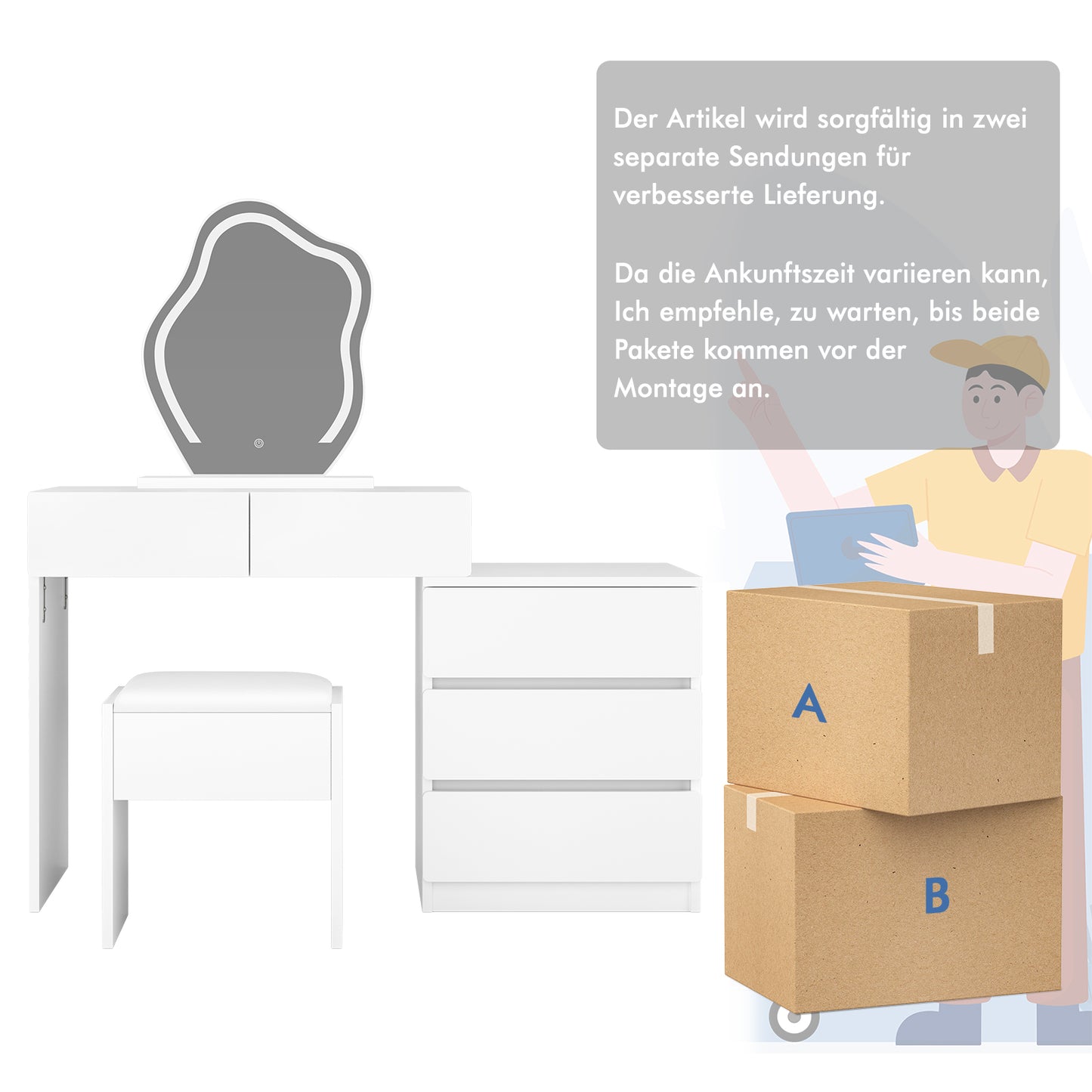 ALFORDSON Frisiertisch-Hocker-Set Schminktisch LED Spiegel Schrank Schlafzimmer